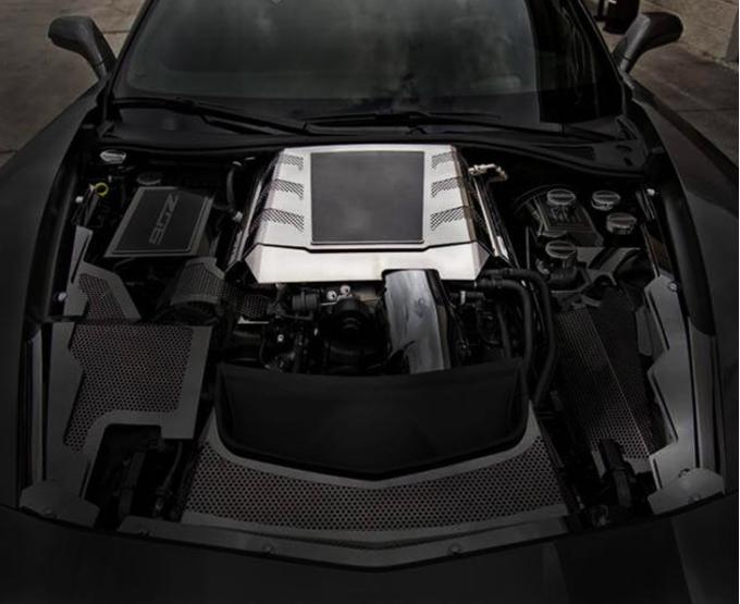 American Car Craft 2015-2016 C7 Z06 Corvette - Z06 Style Supercharger Engine Shroud Cover, Carbon Fiber/Stainless Steel 053080