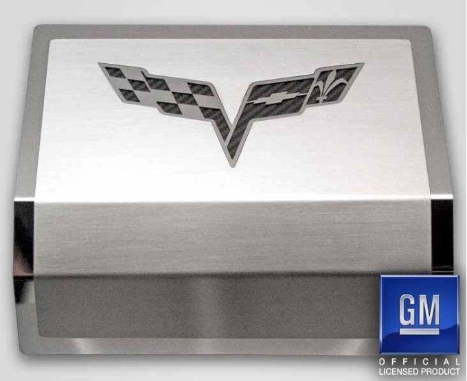 American Car Craft 2005-2013 C6 Corvette - Deluxe Fuse Box Cover with Crossed Flags Emblem, Stainless Steel, Choose Color 043116