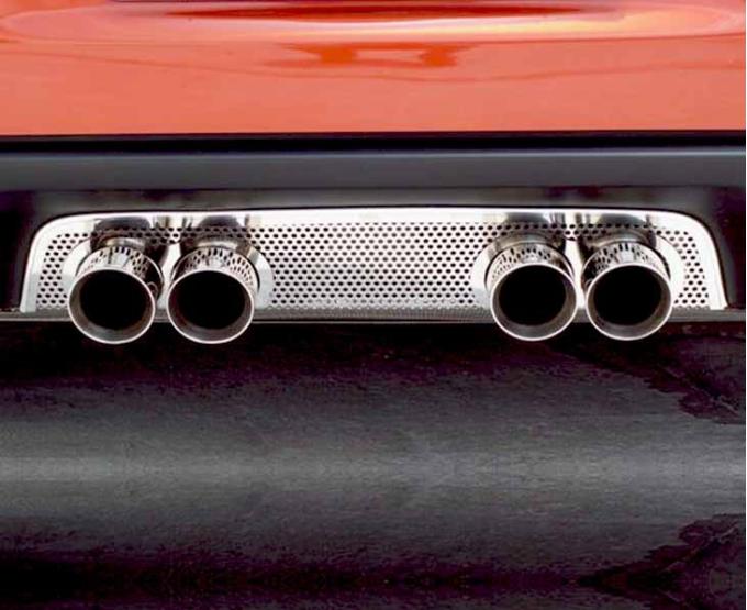 American Car Craft 2005-2013 C6 Corvette - Perforated Exhaust Filler Panel, Stock, Polished Stainless Steel 042002