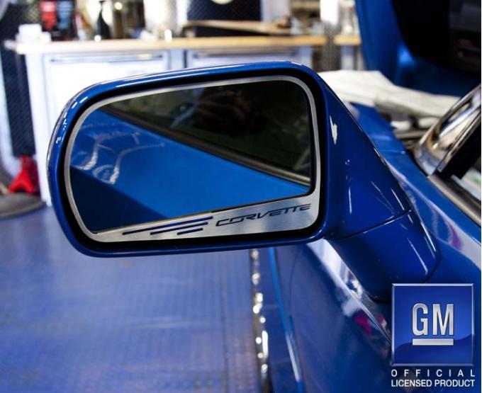 American Car Craft 2014-2019 C7 Corvette - Side View Mirror Trim with Etched CORVETTE with Color Slots 2Pc, Brushed, Choose Color 052029