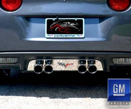 American Car Craft 2005-2013 C6 Corvette - Polished Exhaust Filler Panel with C6 Emblem, Stock, Stainless Steel 042108