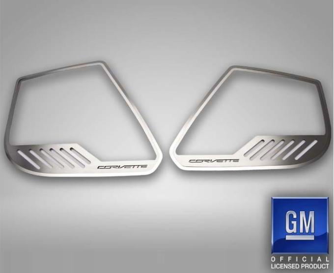 American Car Craft 2014-2019 C7 Corvette Stingray - Car Door Speaker Trim Rings CORVETTE Style 4Pc, Stainless Steel 051005