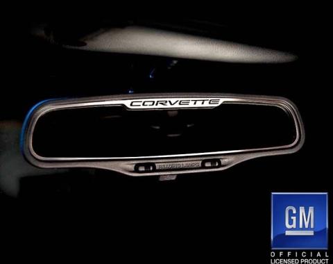 American Car Craft 1997-2004 C5/Z06 Corvette - Rear View Mirror Trim 'Corvette' Style [Standard], Brushed Finish 031007