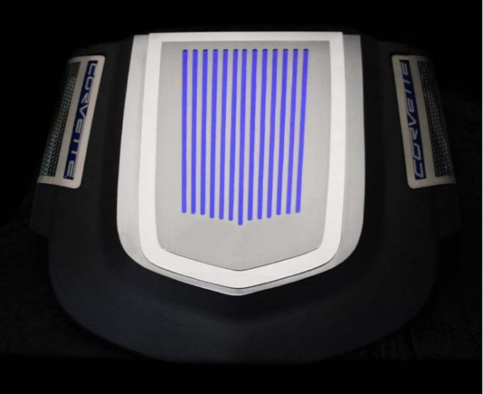 American Car Craft 2009-2013 Corvette ZR1 only - Engine Shroud Cover 2Pc Ribbed with C6 Emblem, Polished Stainless 043077