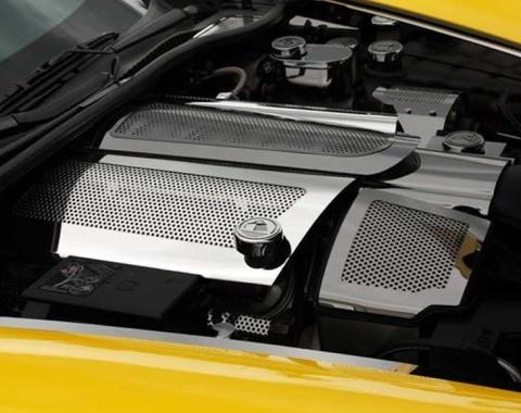 American Car Craft 2008-2013 C6/GS Corvette - Fuel Rail Replacement Covers Dry Sump equip 2Pc, Perforated Stainless Steel 043118