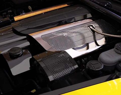 American Car Craft 2008-2012 C6/GS Corvette - Fuel Rail Covers Replacement Style with Cap, Perforated Stainless 043051