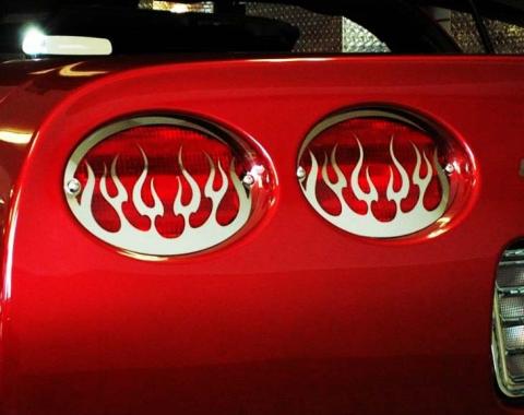 American Car Craft 1997-2004 C5/Z06 Corvette - Taillight Grilles Flame Style 4Pc, Polished Stainless Steel 032040