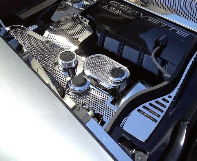 American Car Craft 2005-2013 C6/GS Corvette - Water Tank Cover Perforated Stainless with caps, Automatic only 043099