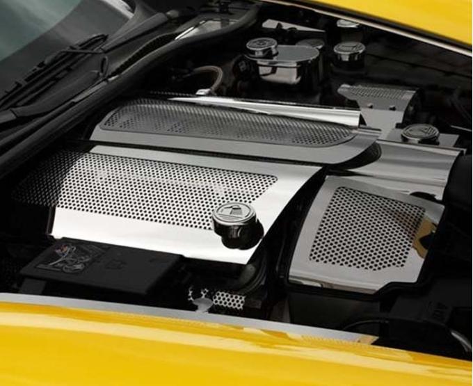 American Car Craft 2008-2013 C6/GS Corvette - Fuel Rail Replacement Covers Dry Sump equip 2Pc, Perforated Stainless Steel 043118