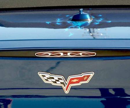 American Car Craft 2005-2013 C6 Corvette - 5th Brake Light Trim Tribal Flame Style, Polished Stainless Steel 042071