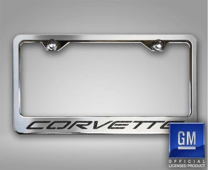 American Car Craft C5 Corvette - License Plate Frame with CORVETTE Inlay, Brushed Stainless, Choose Inlay Color 032050