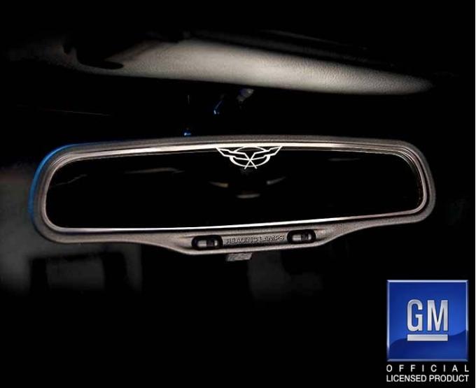 American Car Craft 1997-2004 C5/Z06 Corvette - Rear View Mirror Trim with Crossed Flags [Standard], Brushed Stainless 031008