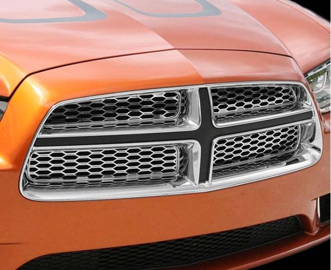 American Car Craft 2011-2013 Dodge Charger - Upper Front Grille Overlays 4Pc, Polished Stainless Steel 332005