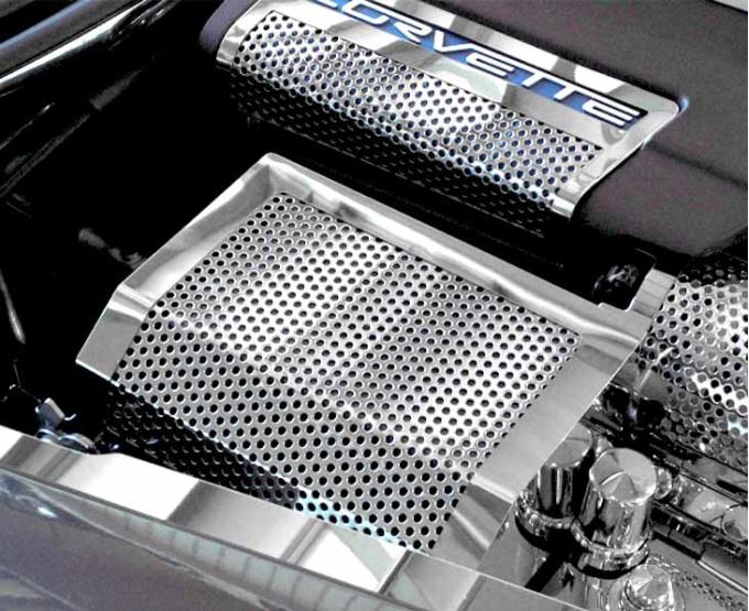 American Car Craft 2005-2013 C6 Corvette - Fuse Box Cover Perforated Style, Polished Stainless Steel 043062
