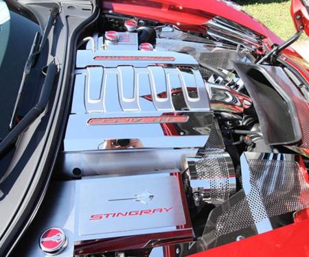 American Car Craft 2014-2019 C7 Corvette Stingray - Lower Fuel Rail Covers OIL FILL VERSION 2Pc, Brushed Stainless Steel 053054