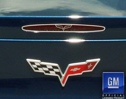 American Car Craft 2005-2013 C6 Corvette - 5th Brake Light Trim Crossed Flags Style, Polished Stainless Steel 042115