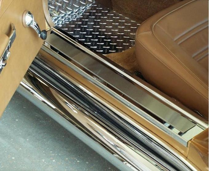 American Car Craft 1968-1977 C3 Corvette Door Sill Plates Polished with Brushed Inserts Deluxe 2pc, Polished Base with Brushed Accent Plate 011002