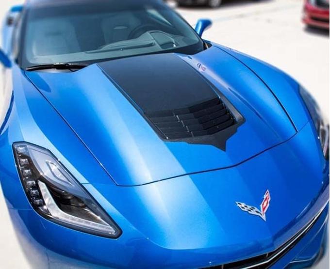 American Car Craft 2014-2019 Corvette Stingray - Hood Vent Graphic Black Carbon Fiber with Brushed Black Trim, Premium Vinyl 052081