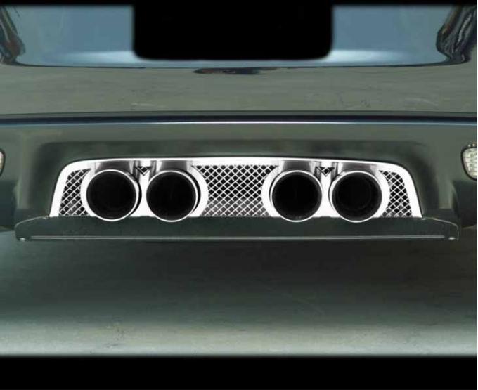 American Car Craft 2005-2013 C6 Corvette - Laser Mesh Exhaust Filler Panel, Corsa 3.5 Quad Tips, Stainless Steel 042009