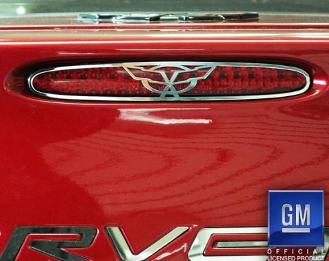 American Car Craft 1997-2004 C5 Corvette - 5th Brake Light Grille with Crossed Flags 1Pc, Polished Finish 032047