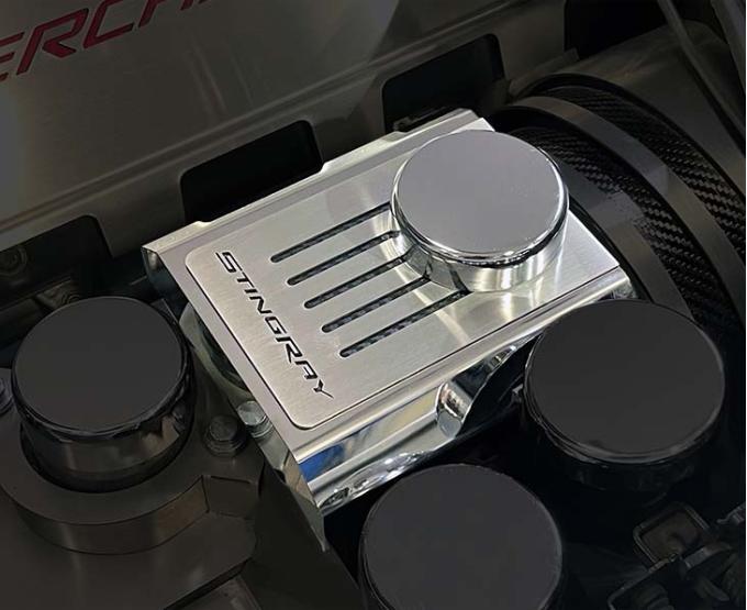 American Car Craft 2014-2019 C7 Corvette Master Cylinder Cover Manual Polished Stainless with Brushed Ribbed Top Plate Stingray Style, Choose Color 053126