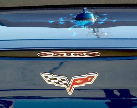 American Car Craft 2005-2013 C6 Corvette - 5th Brake Light Trim Tribal Flame Style, Polished Stainless Steel 042071