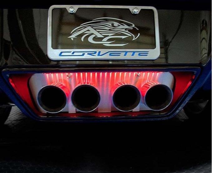 American Car Craft 2014-2019 C7 Stingray - Illuminated Exhaust Filler Panel STANDARD Exhaust, Brushed Stainless with Red LEDs 052016