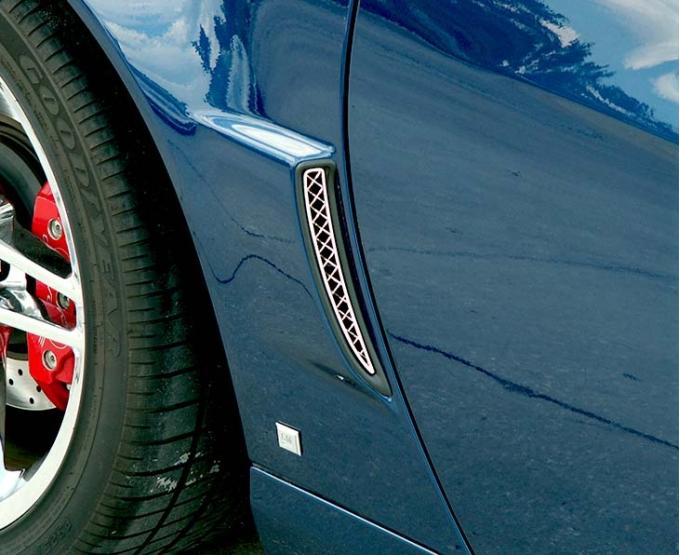 American Car Craft 2006-2013 Z06/GS/ZR1/C6 Corvette - Laser Mesh Rear Side Vent Grilles 2Pc, Polished Stainless Steel 042058