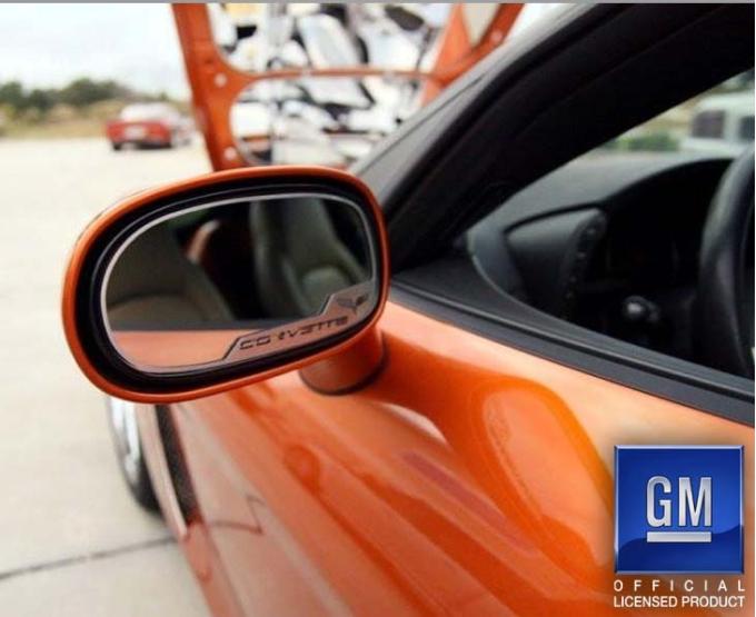 American Car Craft 2005-2013 C6 Corvette - Side View Mirror Trim Crossed Flags Style 2Pc [Standard], Brushed Stainless 042085