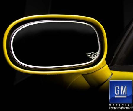 American Car Craft 1997-2004 C5/Z06 Corvette - Side View Mirror Trim with Crossed Flags 2Pc, Brushed Stainless 032014