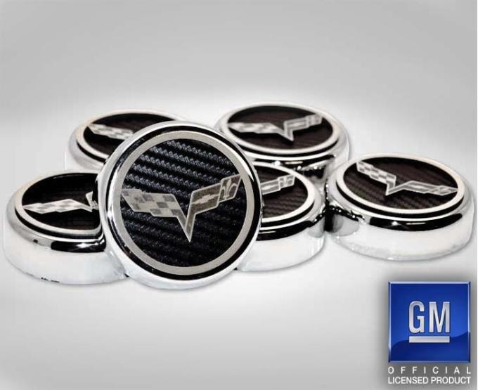 American Car Craft 2005-2013 C6 Corvette - Crossed Flag Fluid Cap Covers 6Pc Manual Transmission, Choose Color 043083