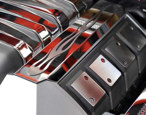 American Car Craft 2010-2015 Camaro SS - Fuel Rail Covers Laser-cut True Flame 2Pc, Polished Stainless Steel with Brushed Inlay 103012
