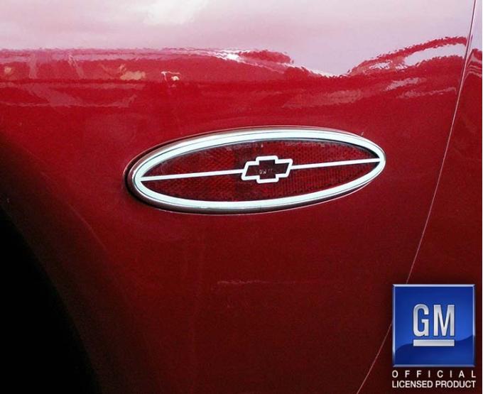 American Car Craft 1997-2004 C5 Corvette - Side Marker Trim Rear Chevy Bowtie 2Pc, Stainless Steel (BRUSHED) 032035