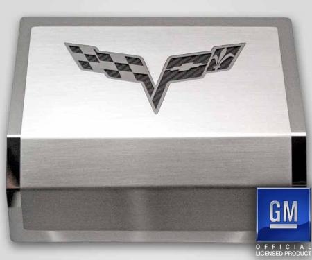 American Car Craft 2005-2013 C6 Corvette - Deluxe Fuse Box Cover with Crossed Flags Emblem, Stainless Steel, Choose Color 043116