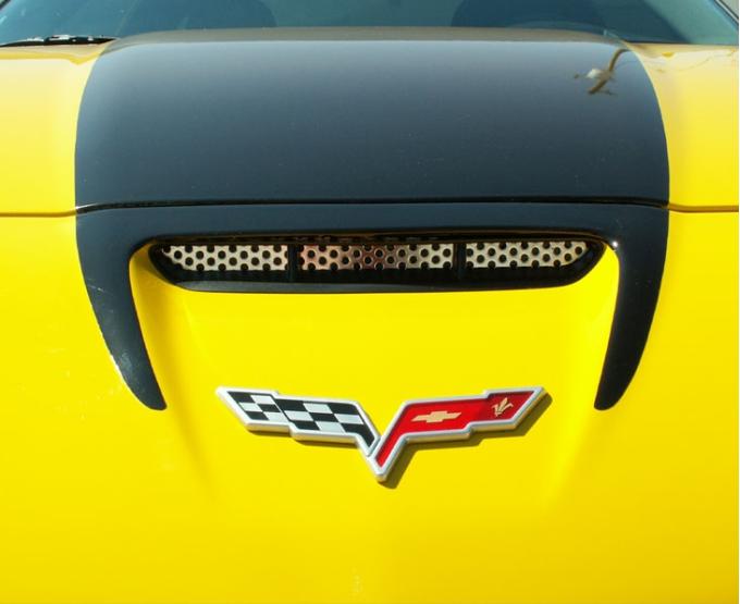 American Car Craft 2006-2013 Z06/GS/ZR1/C6 Corvette - Perforated Hood Vent Grilles, Polished Stainless Steel 042056