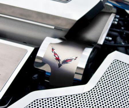 American Car Craft 2014-2019 C7 Corvette - Alternator Cover Crossed Flags Emblem, Stainless Steel, Choose Color 053091