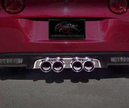 American Car Craft 2005-2013 C6 Corvette - Laser Mesh Exhaust Filler Panel, B&B Route 66 Quad 4.0 Round Tips, Stainless 042024