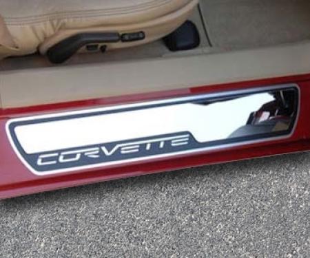 American Car Craft 2005-2007 C6 Corvette - Outer Stock Pad Door Sills Inserts 2Pc, Polished Stainless Steel 041011