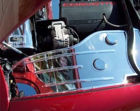 American Car Craft 1997-2004 C5/Z06 Corvette - Inner Fender Covers with Chrome Cap Covers, Polished 033019