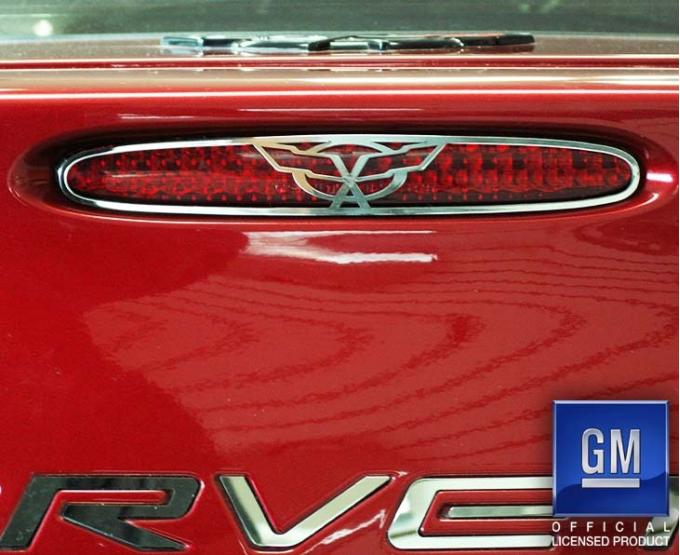American Car Craft 1997-2004 C5 Corvette - 5th Brake Light Grille with Crossed Flags 1Pc, Polished Finish 032047