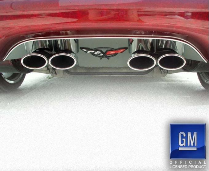 American Car Craft 1997-2004 C5/Z06 Corvette - Exhaust Filler Panel for Stock Exhaust, C5 Flag Emblem, Polished Finish 032003
