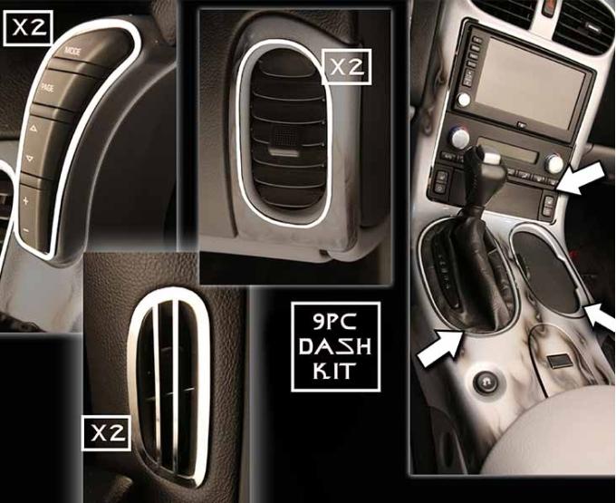 American Car Craft 2005-2013 C6 Corvette - Dash Trim Kit 9Pc, Polished Stainless Steel 041041