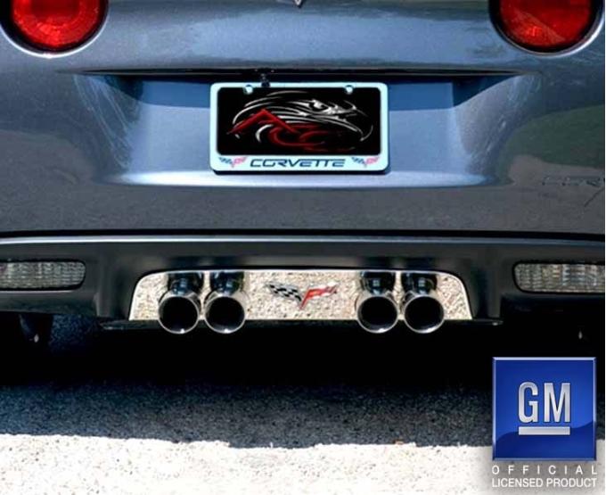 American Car Craft 2005-2013 C6 Corvette - Polished Exhaust Filler Panel with C6 Emblem, Stock, Stainless Steel 042108