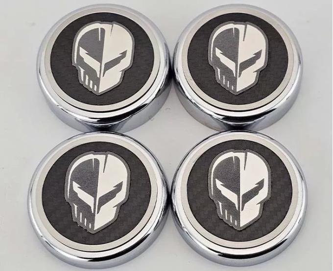 American Car Craft 2020-2024 C8 Corvette Coupe - Cap Cover Set 4pc Carbon Fiber Inserts with Stainless Jake Skull Logo, Choose Finish/Color 883059