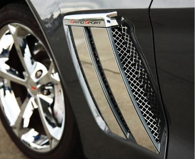 American Car Craft 2010-2013 C6 Grand Sport Corvette - Laser Mesh Side Vent Grilles 2Pc, Polished Stainless 042081