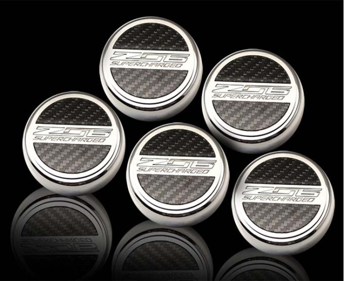 American Car Craft 2015-2019 C7 Z06 Corvette - 'Z06 SUPERCHARGED' Fluid Cap Covers Carbon Fiber (Manual - 6 Piece) 053094