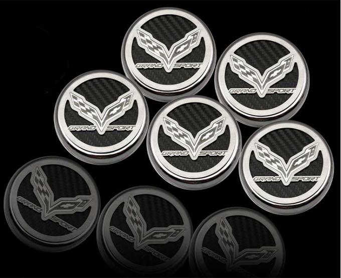 American Car Craft 2016-2019 C7 Grand Sport Corvette - Fluid Cap Cover Set with Crossed Flags & Grand Sport, Choose Color/Transmission 053099