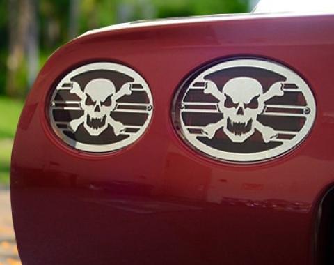 American Car Craft 1997-2004 C5/Z06 Corvette - Taillight Grilles Skull Style 4Pc, Stainless Steel 032044