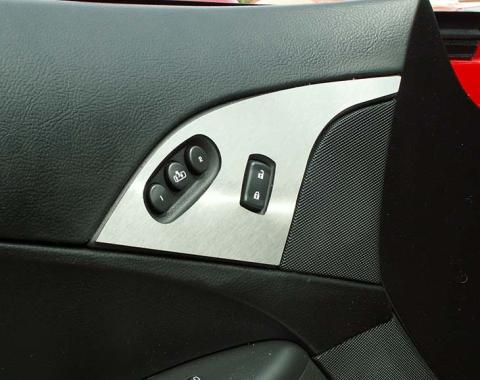 American Car Craft 2005-2013 C6 Corvette - Door Lock Trim Plate 2Pc with option button, Brushed Stainless 041021