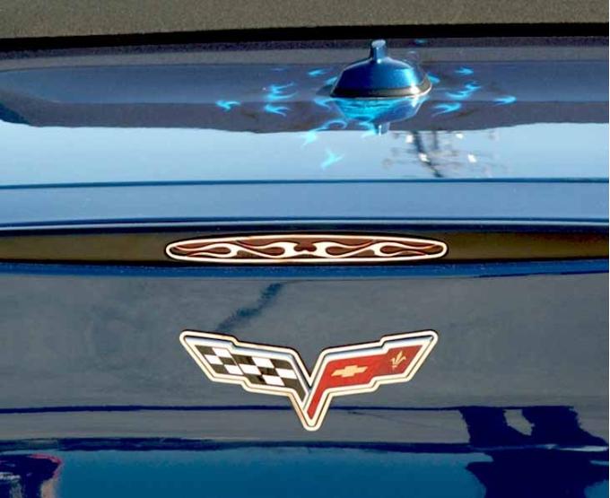American Car Craft 2005-2013 C6 Corvette - 5th Brake Light Trim Tribal Flame Style, Polished Stainless Steel 042071